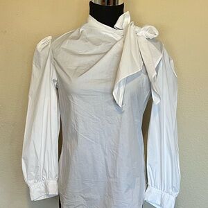 Ralph Lauren White Tie-Neck Puff Sleeve Blouse